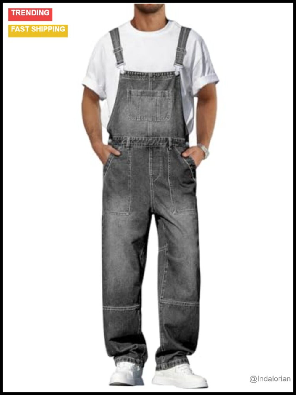 Men's Loose Fit Denim Bib Overall Hip Hop Jumpsuit